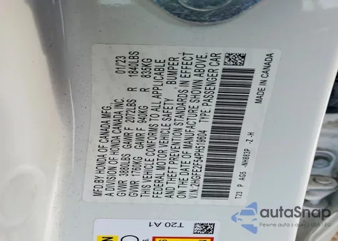 2023 Honda Civic Sport из США, поврежденный, VIN 2HGFE2F54PH519604